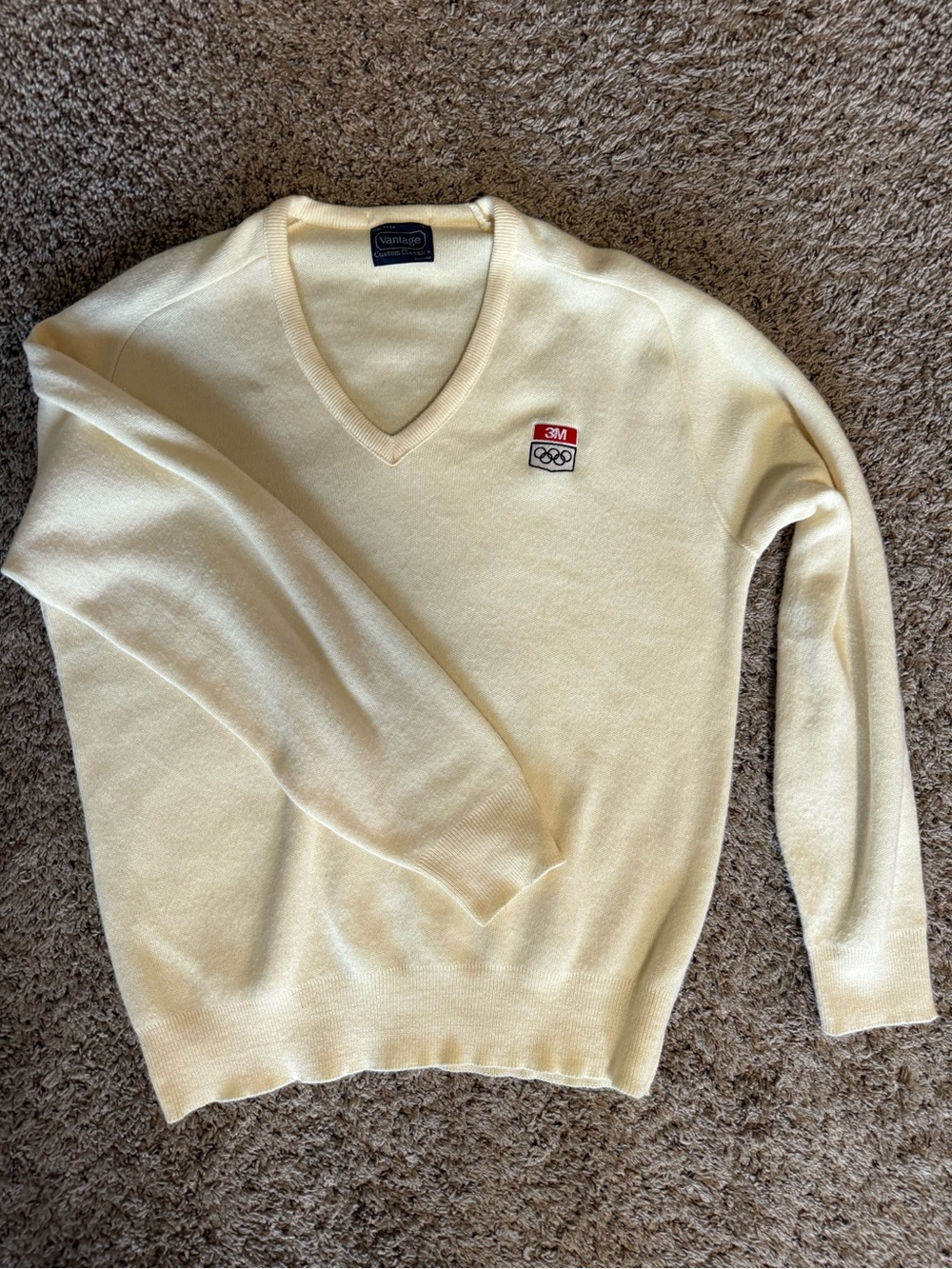 Cream V-Neck Sweater with 3M Olympic Patch